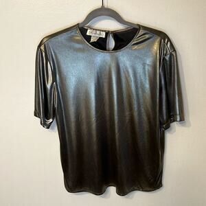Petite Impressions Women's Vintage Short Sleeve Metallic Blouse Size 6